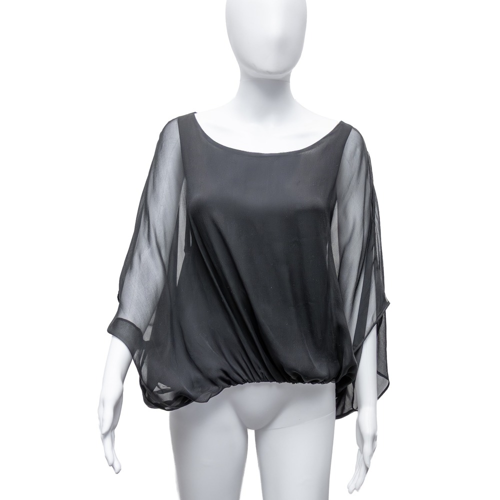 Emerson Thorpe Black Silk Chiffon Batwing Blouse Top Size S‎